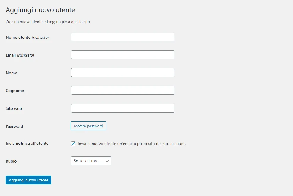 Creare un utente WordPress