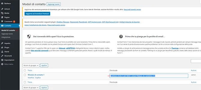 Gestione moduli contatto WordPress