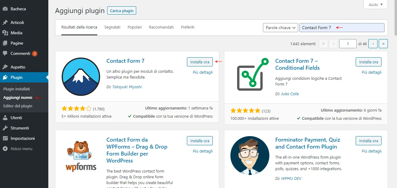 Installare un plugin WordPress