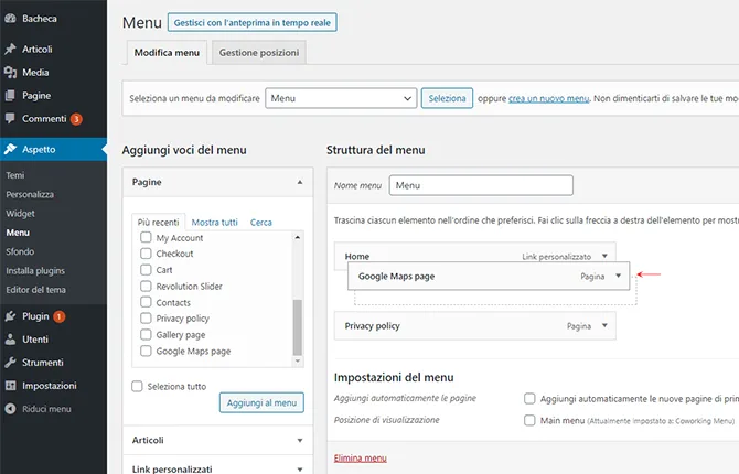 Ordinare elementi menu WordPress